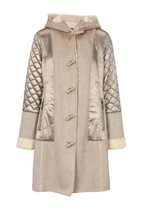 Damenmäntel Frühjahr 2021 HEINE Damen Mantel gesteppt Lammfell Look Steppmantel Kapuze Winter warm beige 832.195 Missforty