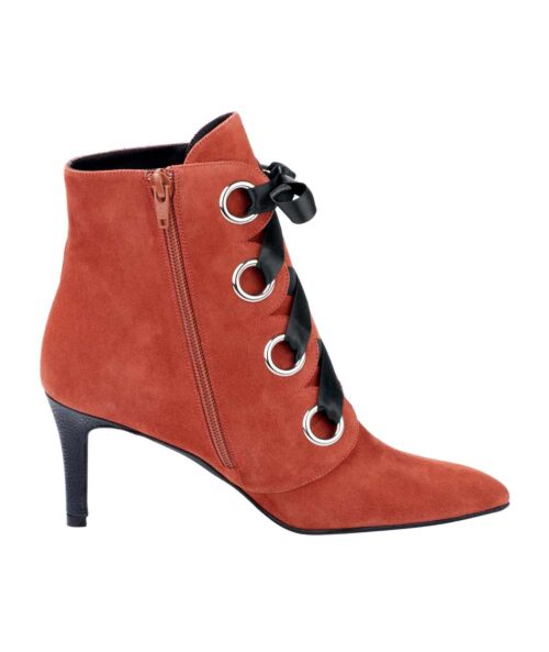 035.467a HEINE Damen Stiefelette Pumps Schnürer echtes Leder Ziegenveloursleder koralle