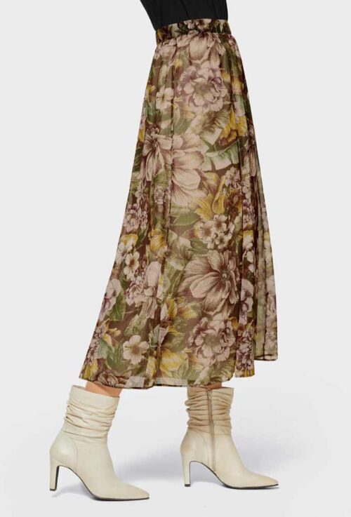 705.526 Damen Maxirock Sommerrock Druckrock, camel-oliv-bedruckt