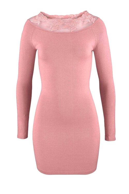 Strickkleid Minikleid sexy Strick super kurz Spitze RosaMELROSE missforty