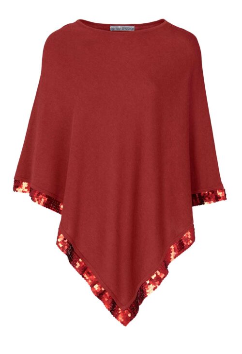 Poncho Damen Winter Cape elegant Strick kastanie Ashley Brooke Missforty