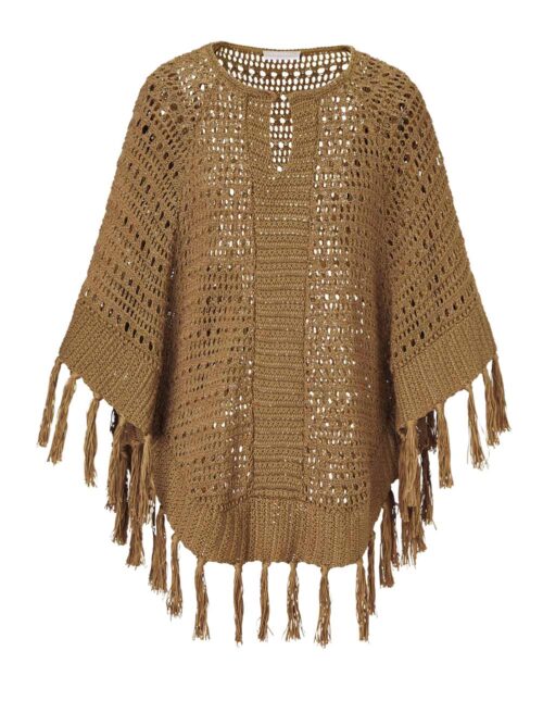 Poncho Damen Winter Cape elegant Strick camel Stefanel Missforty