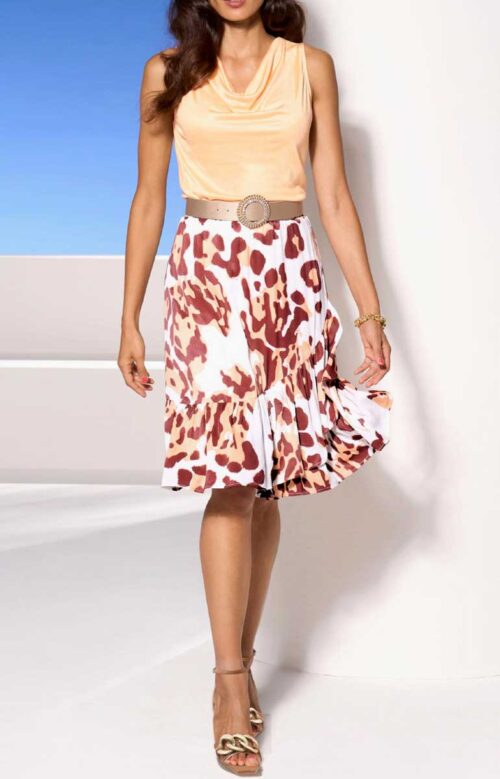 218.897 Damen Volant-Druckrock, apricot-papaya