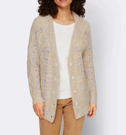 772.631 Damen Longstrickjacke Strickjacke, champagner-himmelblau