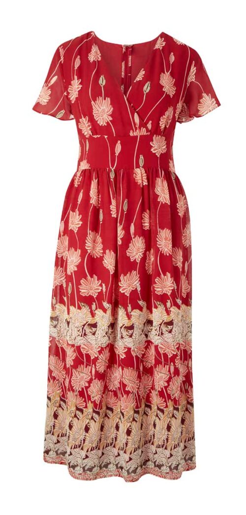 Designer-Blüten-Maxikleid, rot missforty
