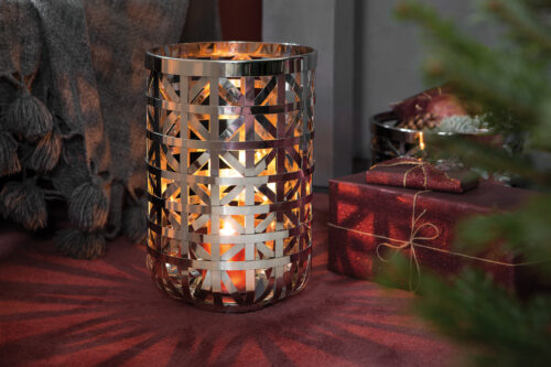159024 Fink Joris Windlicht Deko Glas Metall silberfarben