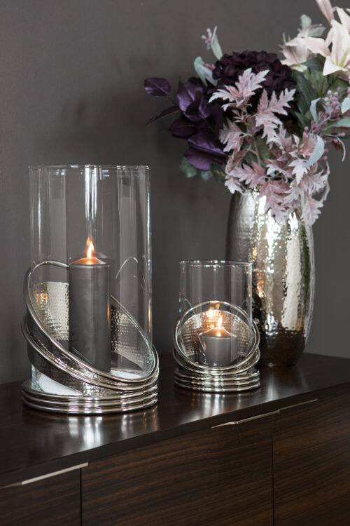 159593 Windlicht Kerzenhalter Laterne Kerzenleuchter Glas silberfarben Colette Fink